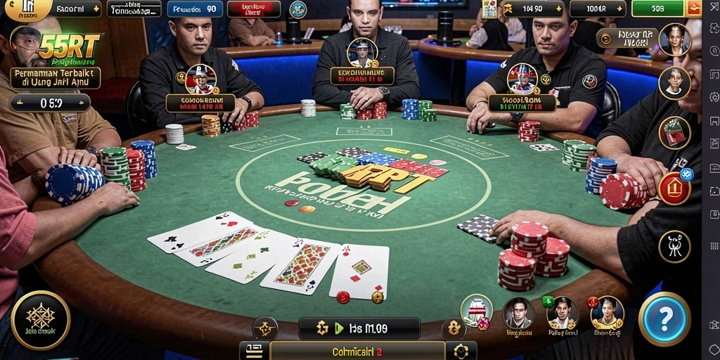 Screenshot menunjukkan aksi intens permainan Poker di 55RT.