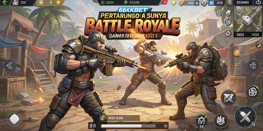 Screenshot utama 66KBET dengan aksi Battle Royale yang intens.