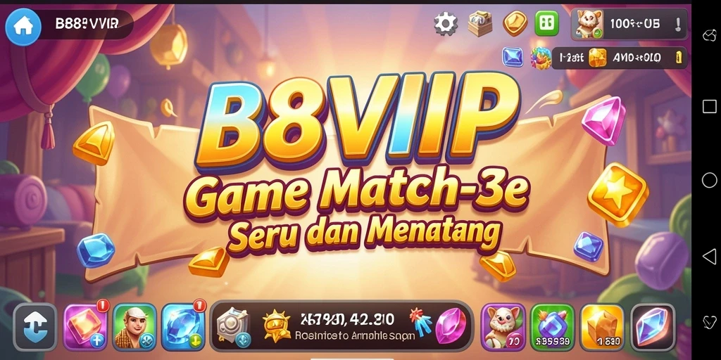 Screenshot B8VIP menampilkan gameplay seru Match-3 yang penuh warna.