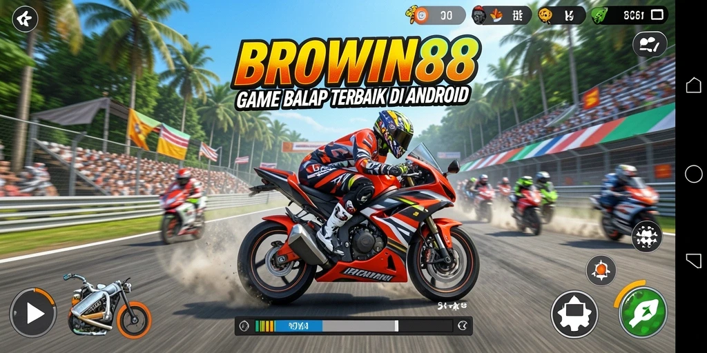Tampilan gameplay BROWIN88 yang menegangkan saat balapan motor.