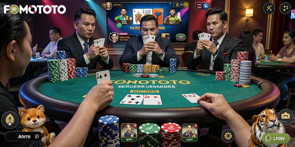 Gameplay menarik dalam FOMOTOTO, menampilkan momen seru poker.