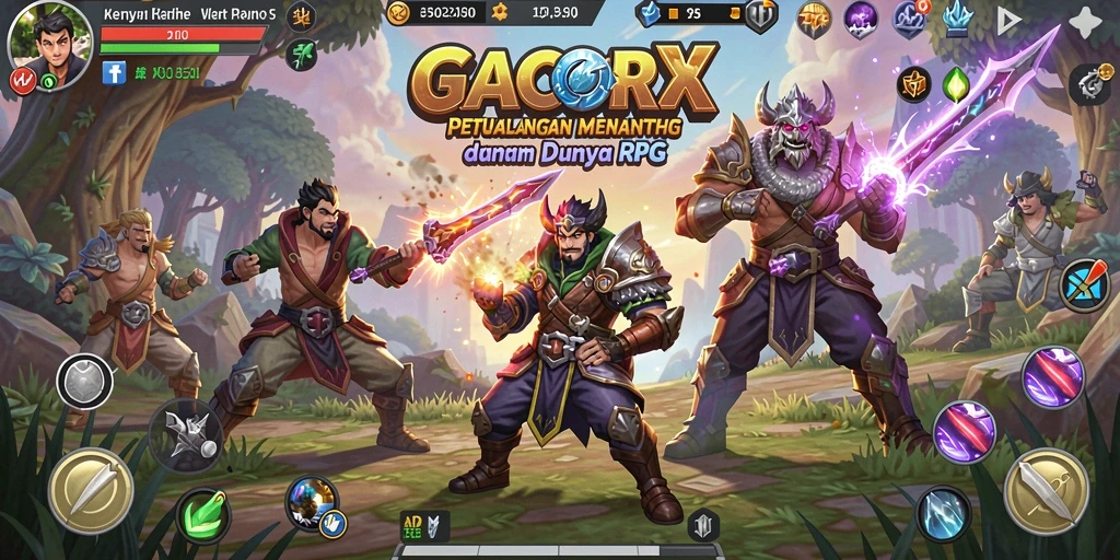 Screenshot GACORX menampilkan pertarungan epik dalam game RPG.
