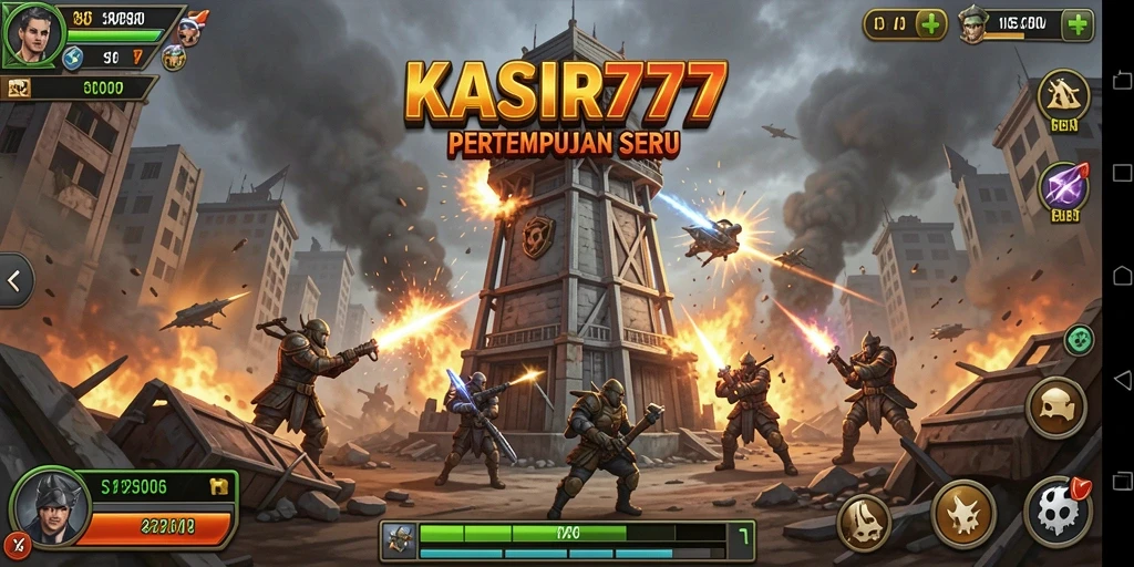 Screenshot menampilkan aksi menara dalam KASIR777 saat menghadapi gelombang musuh.
