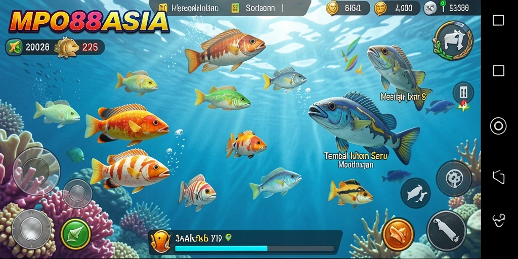 Screenshot dari gameplay MPO88ASIA yang menunjukkan aksi menembak ikan.