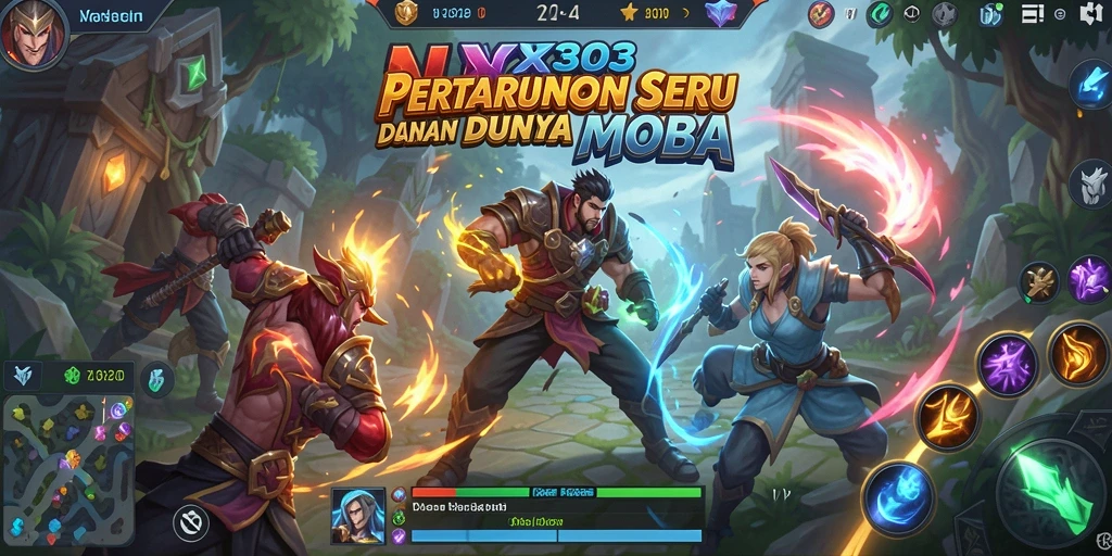 Screenshot menunjukkan pertarungan yang dramatis dalam gameplay MOBA.