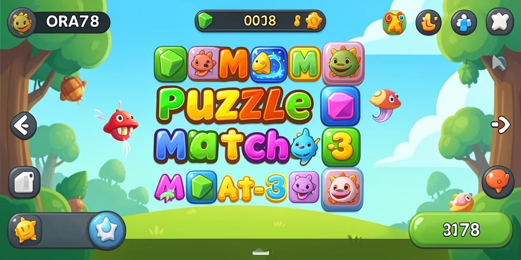 Tampilan gameplay menantang dalam ORA78, permainan Match-3 yang menarik.