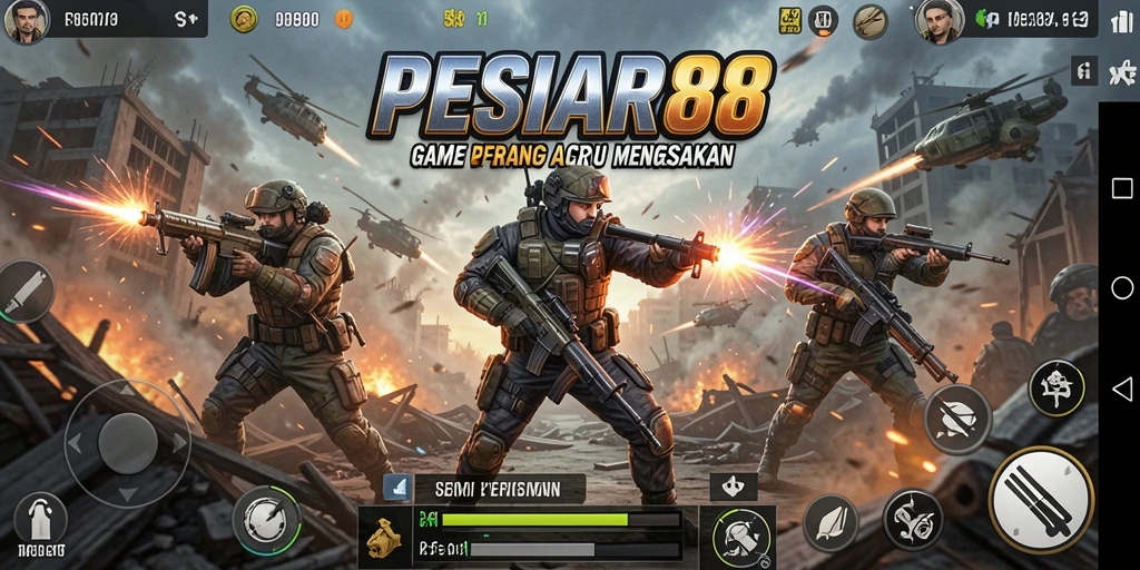 Tangkapan layar PESIAR88 menampilkan aksi tembak-menembak yang intens.