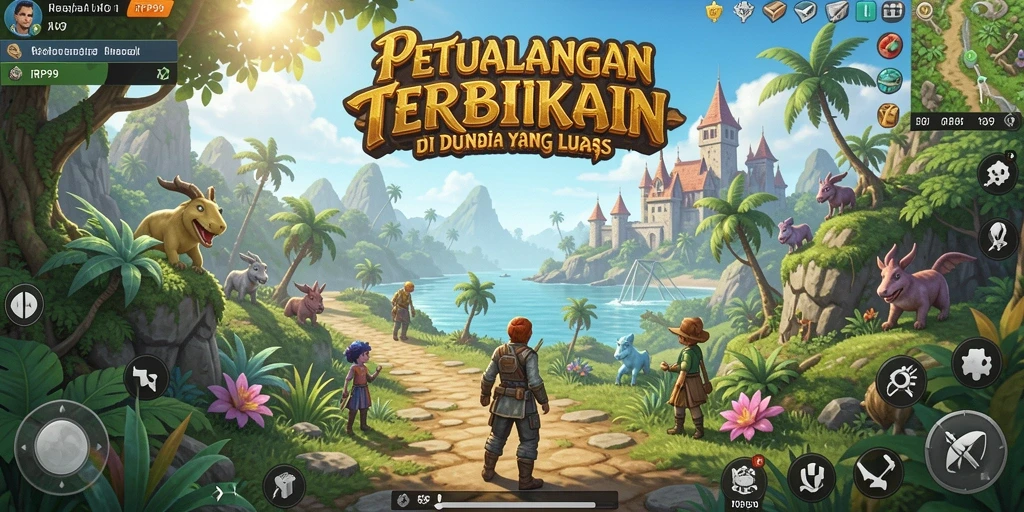 Tampilan gameplay RP99 yang menampilkan petualangan di dunia terbuka.