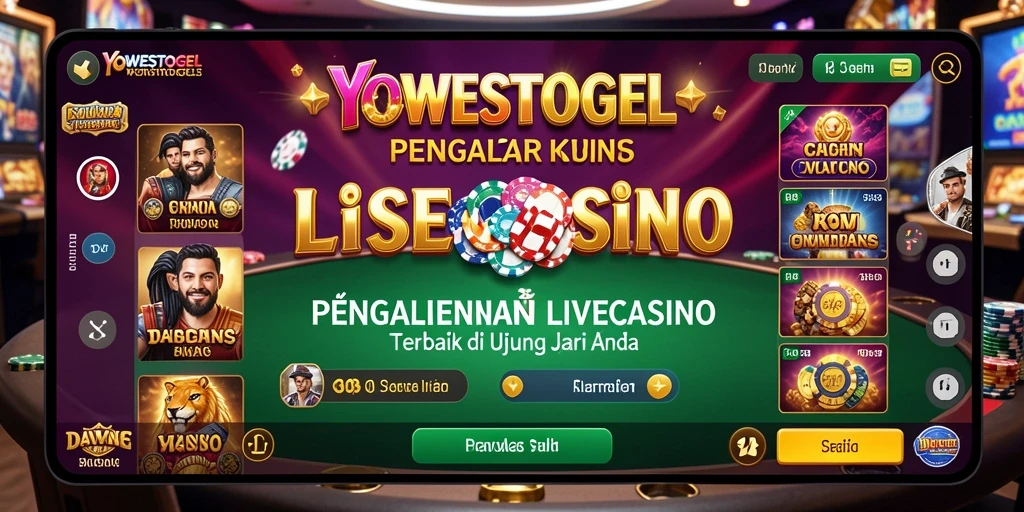 Screenshot menunjukkan dealer profesional dan suasana kasino yang mengesankan.